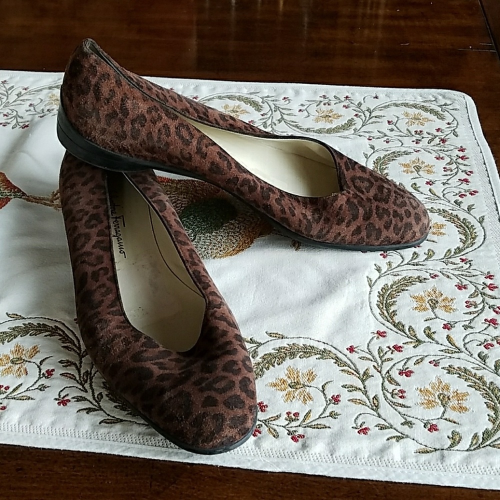 Salvatore Feragamo suede animal print flats